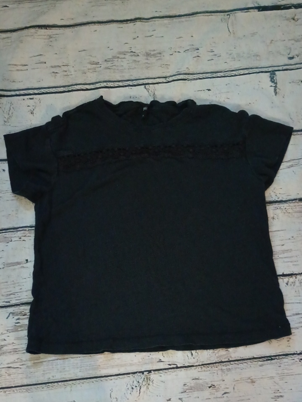 Paige Black Knit Linen Lace Trim Boxy Tee Shirt S